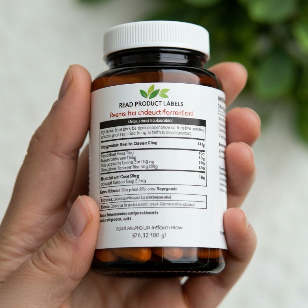 Czytanie etykiety na butelce suplementu
