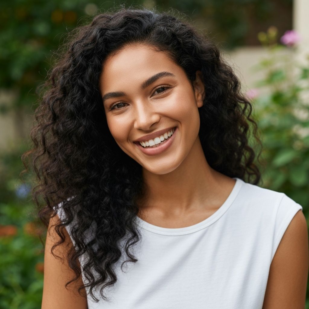 Uśmiechnięta kobieta ze zdrową skórą